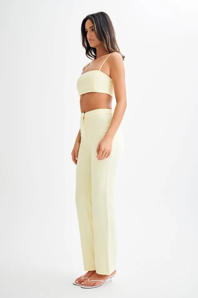 Women Meshki Bottoms Allanah Suiting Straight Leg Pant 8211 Pastel Lemon