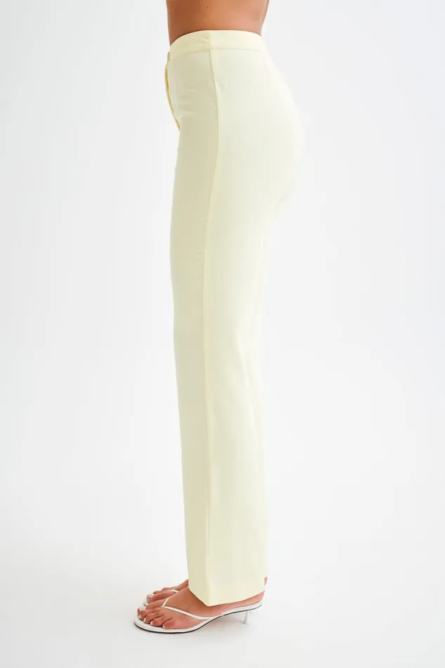 Women Meshki Bottoms Allanah Suiting Straight Leg Pant 8211 Pastel Lemon