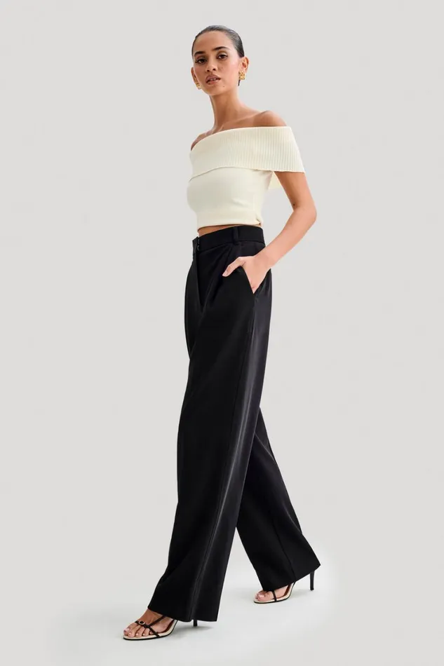 Women Meshki Bottoms Amelie Suiting Straight Leg Pants 8211 Black