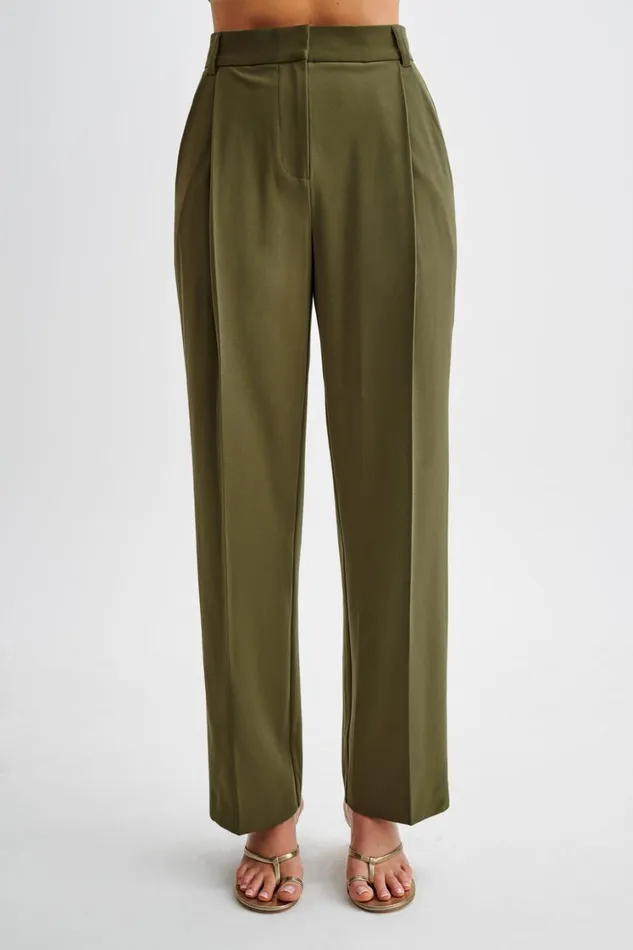 Women Meshki Bottoms Amelie Suiting Straight Leg Pants 8211 Military Olive