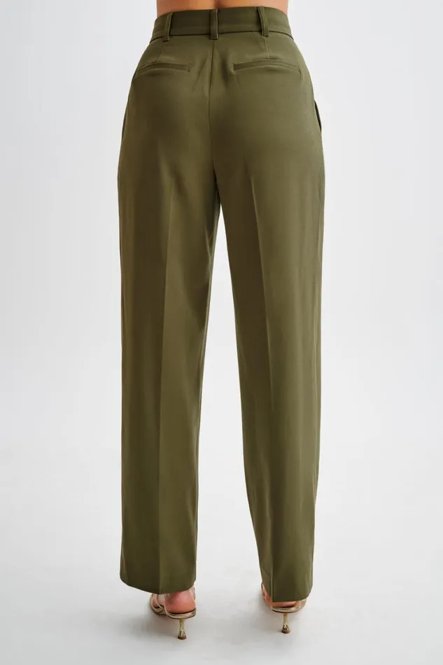 Women Meshki Bottoms Amelie Suiting Straight Leg Pants 8211 Military Olive