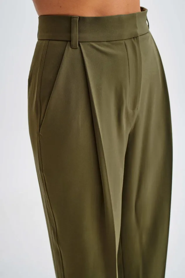 Women Meshki Bottoms Amelie Suiting Straight Leg Pants 8211 Military Olive