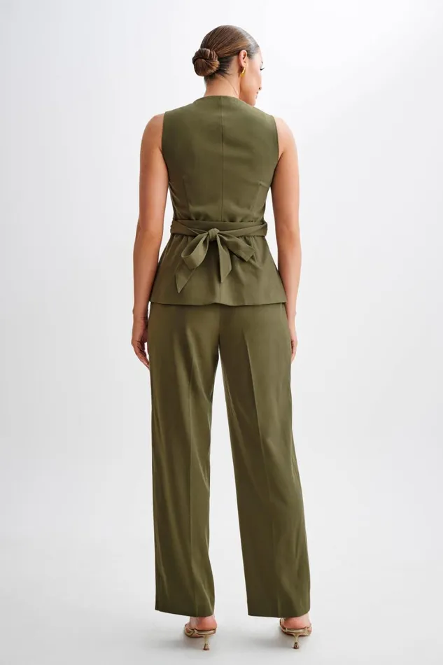 Women Meshki Bottoms Amelie Suiting Straight Leg Pants 8211 Military Olive