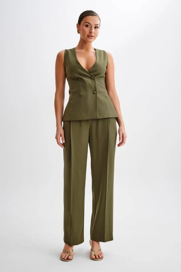 Women Meshki Bottoms Amelie Suiting Straight Leg Pants 8211 Military Olive