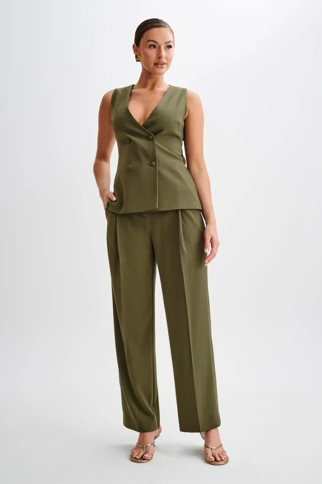 Women Meshki Bottoms Amelie Suiting Straight Leg Pants 8211 Military Olive