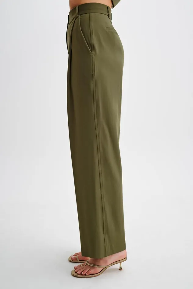 Women Meshki Bottoms Amelie Suiting Straight Leg Pants 8211 Military Olive