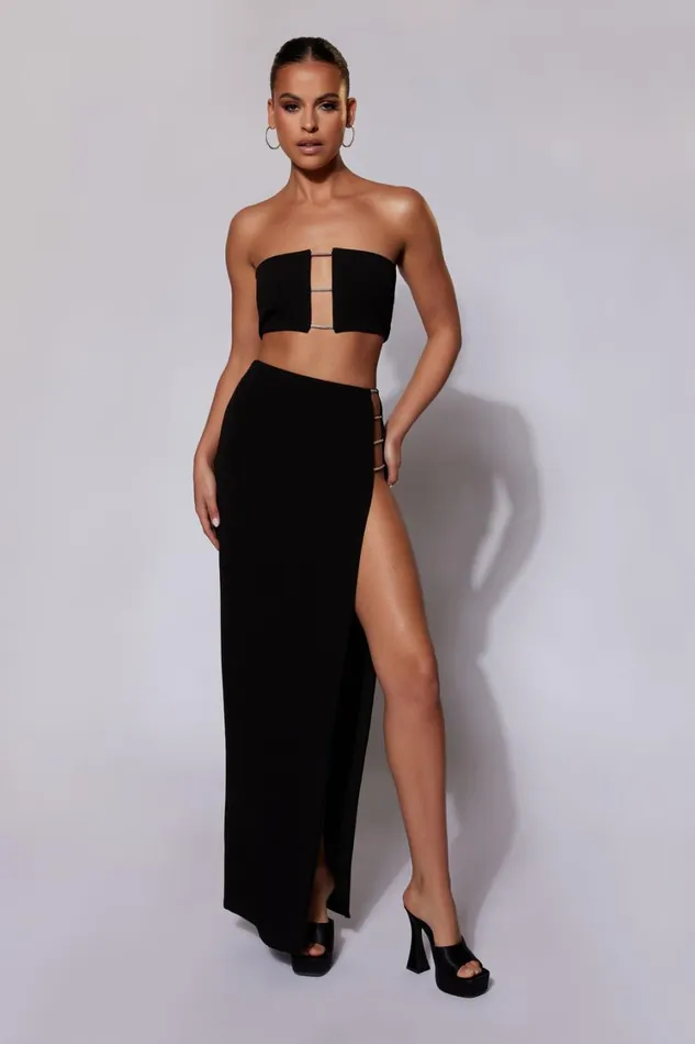 Women Meshki Bottoms Anastasia Diamante Rope Maxi Skirt With Split 8211 Black Women Meshki Bottoms Anastasia Diamante Rope Maxi Skirt With Split 8211 Black