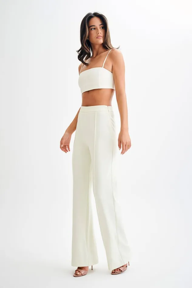 Women Meshki Bottoms Antonia Pleated Wide Leg Pants 8211 Ivory