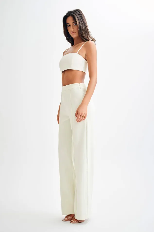 Women Meshki Bottoms Antonia Pleated Wide Leg Pants 8211 Ivory
