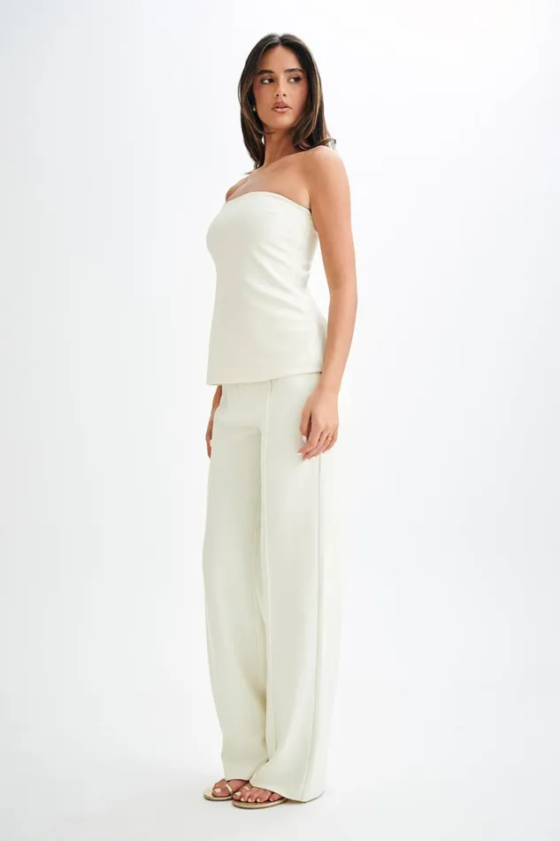 Women Meshki Bottoms Antonia Pleated Wide Leg Pants 8211 Ivory