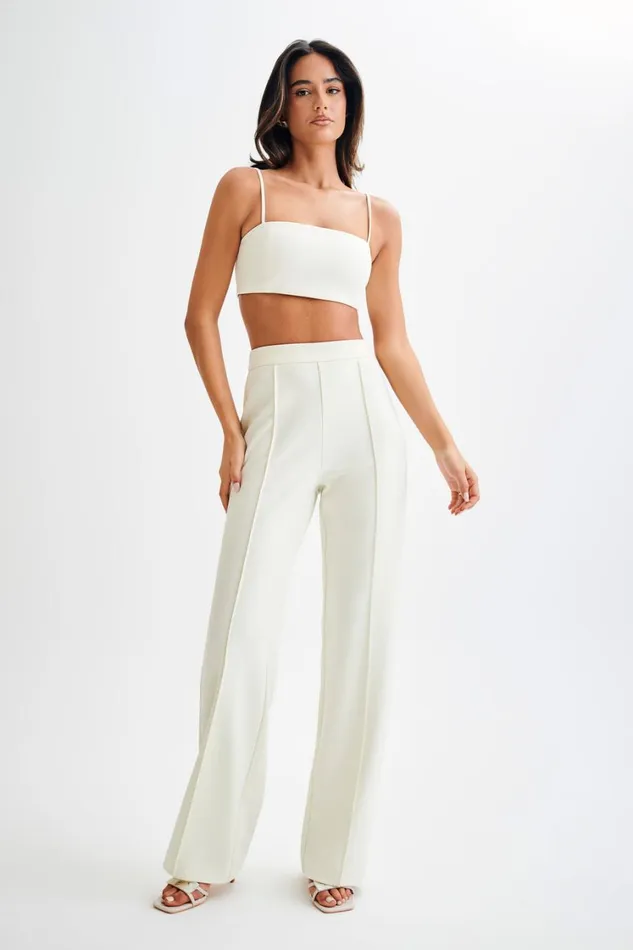 Women Meshki Bottoms Antonia Pleated Wide Leg Pants 8211 Ivory
