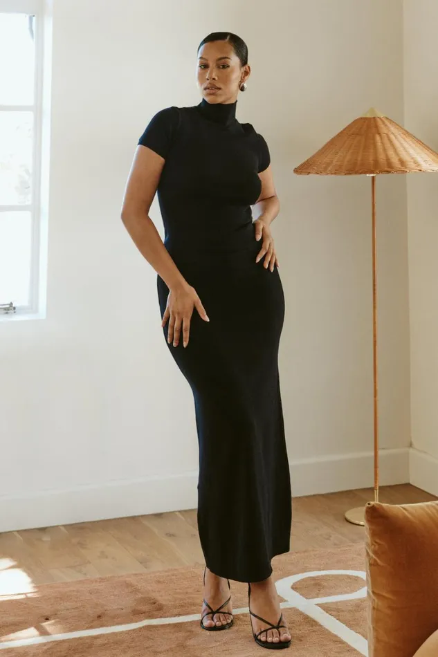 Women Meshki Bottoms Avani Mid Rise Knit Maxi Skirt 8211 Black