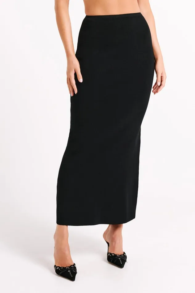 Women Meshki Bottoms Avani Mid Rise Knit Maxi Skirt 8211 Black