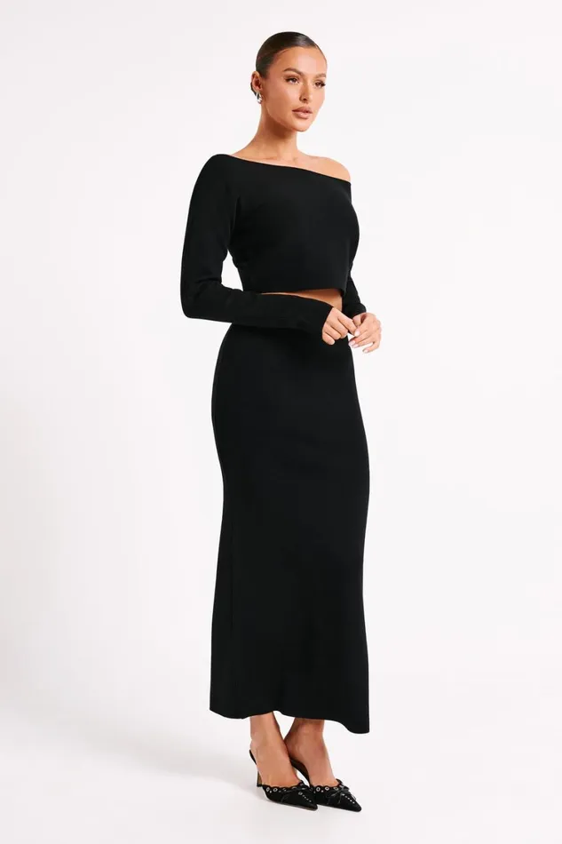 Women Meshki Bottoms Avani Mid Rise Knit Maxi Skirt 8211 Black