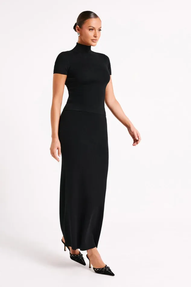 Women Meshki Bottoms Avani Mid Rise Knit Maxi Skirt 8211 Black
