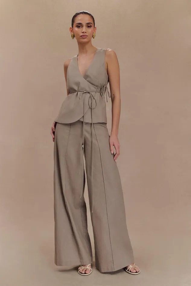 Women Meshki Bottoms Brandi Linen Straight Leg Pant 8211 Pebble