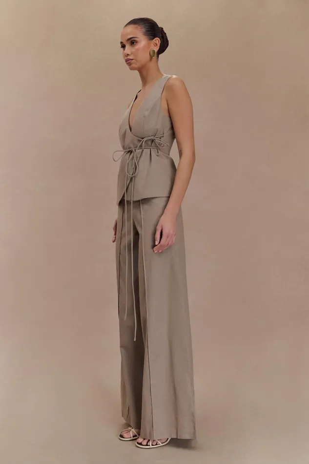 Women Meshki Bottoms Brandi Linen Straight Leg Pant 8211 Pebble