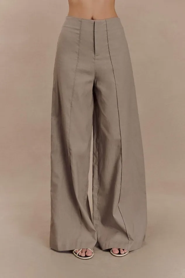 Women Meshki Bottoms Brandi Linen Straight Leg Pant 8211 Pebble