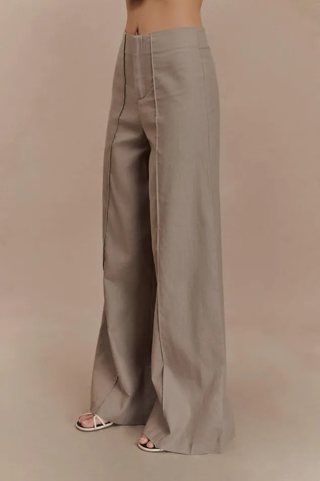 Women Meshki Bottoms Brandi Linen Straight Leg Pant 8211 Pebble
