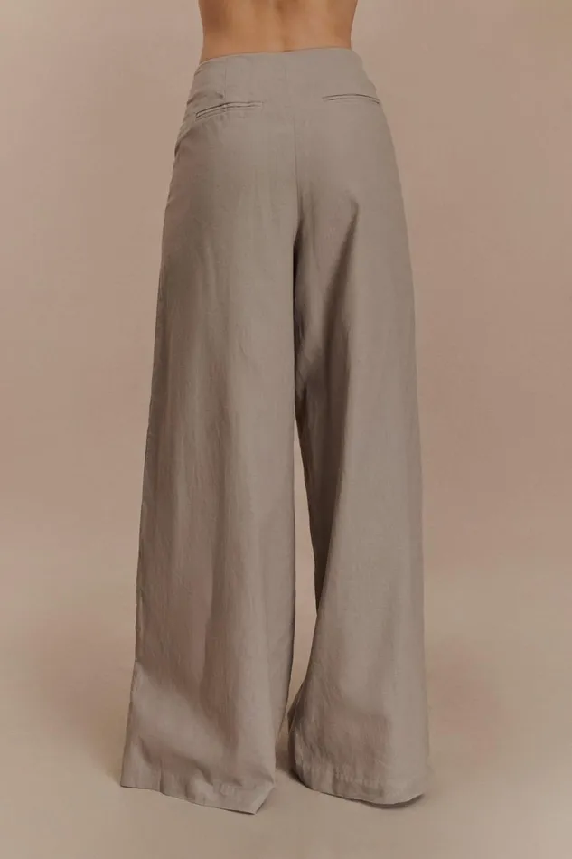 Women Meshki Bottoms Brandi Linen Straight Leg Pant 8211 Pebble