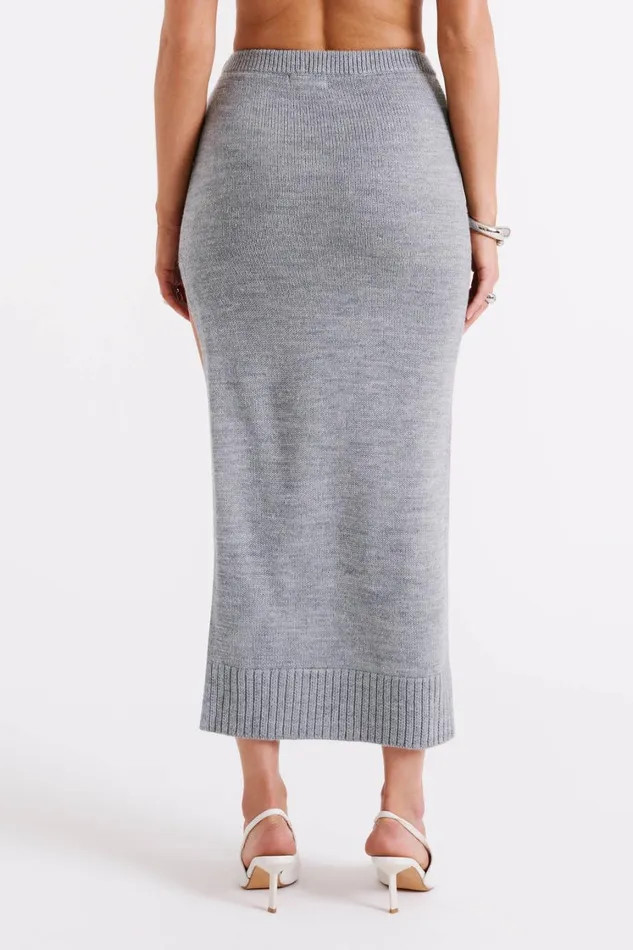 Women Meshki Bottoms Brittany Knit Midi Skirt 8211 Grey Marle