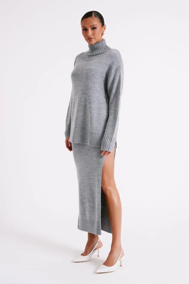 Women Meshki Bottoms Brittany Knit Midi Skirt 8211 Grey Marle