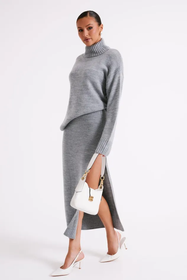Women Meshki Bottoms Brittany Knit Midi Skirt 8211 Grey Marle