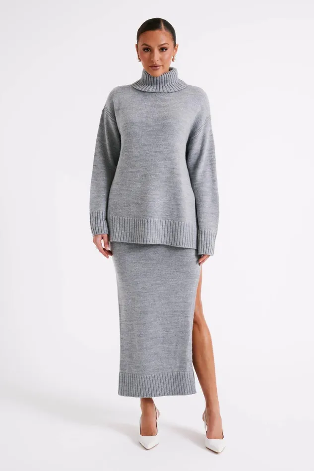 Women Meshki Bottoms Brittany Knit Midi Skirt 8211 Grey Marle