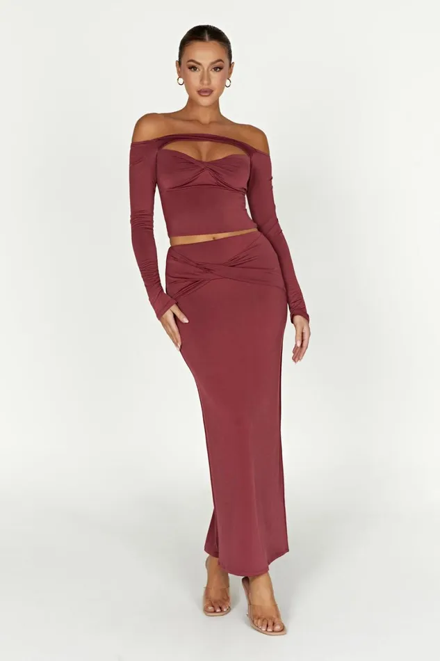 Women Meshki Bottoms Ceri Maxi Twist Skirt 8211 Wine