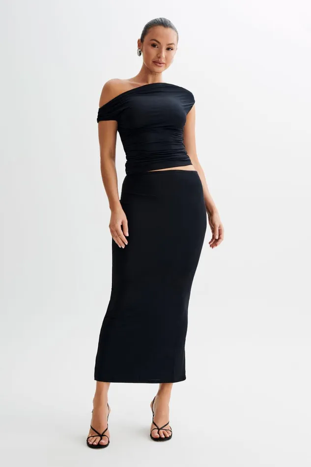 Women Meshki Bottoms Charlene Slinky Midi Skirt 8211 Black