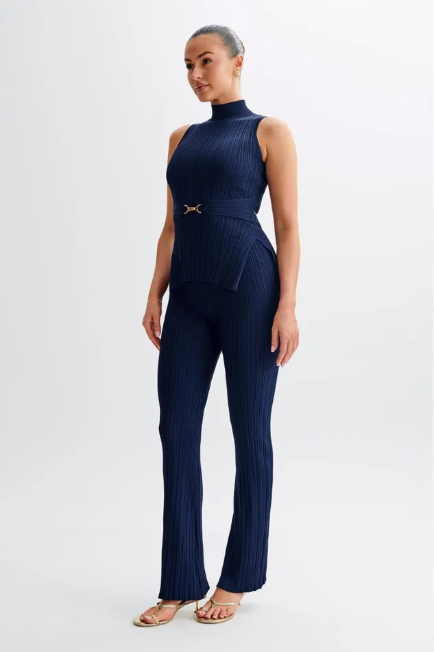 Women Meshki Bottoms Chiara Straight Leg Rib Knit Pant 8211 Navy