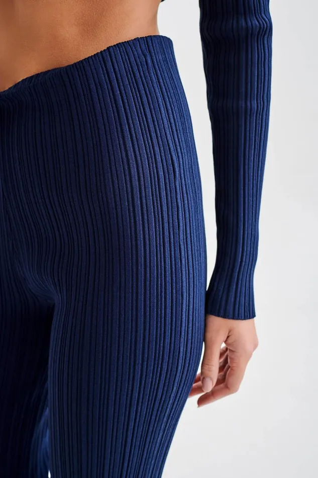 Women Meshki Bottoms Chiara Straight Leg Rib Knit Pant 8211 Navy