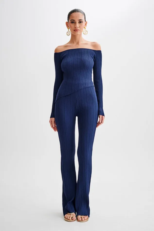Women Meshki Bottoms Chiara Straight Leg Rib Knit Pant 8211 Navy