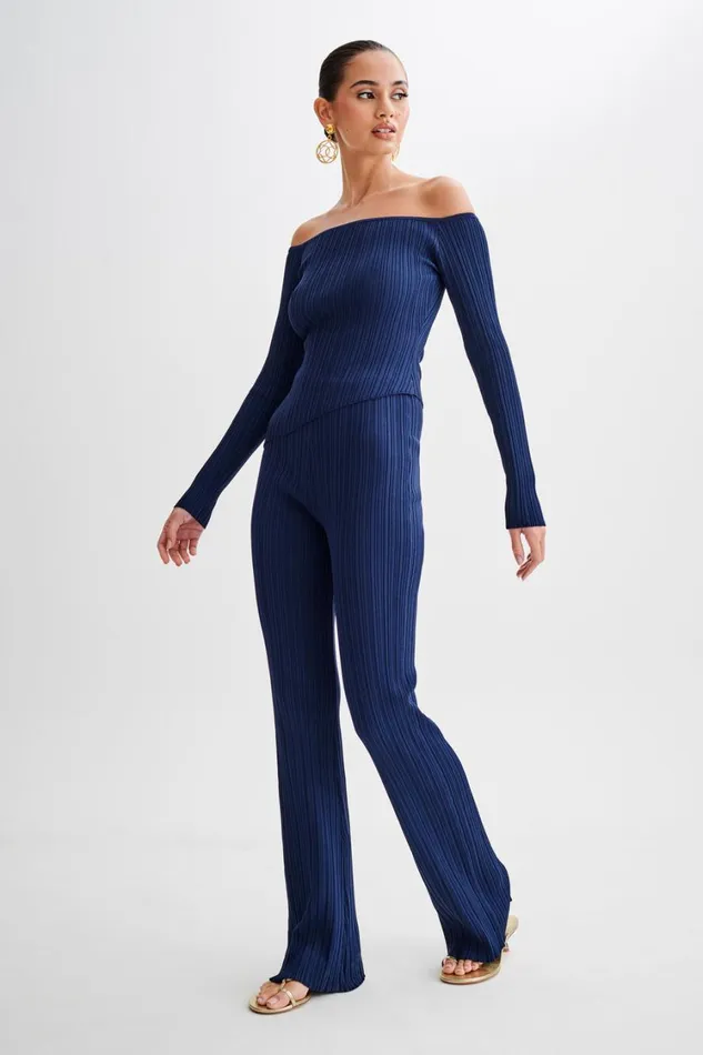 Women Meshki Bottoms Chiara Straight Leg Rib Knit Pant 8211 Navy