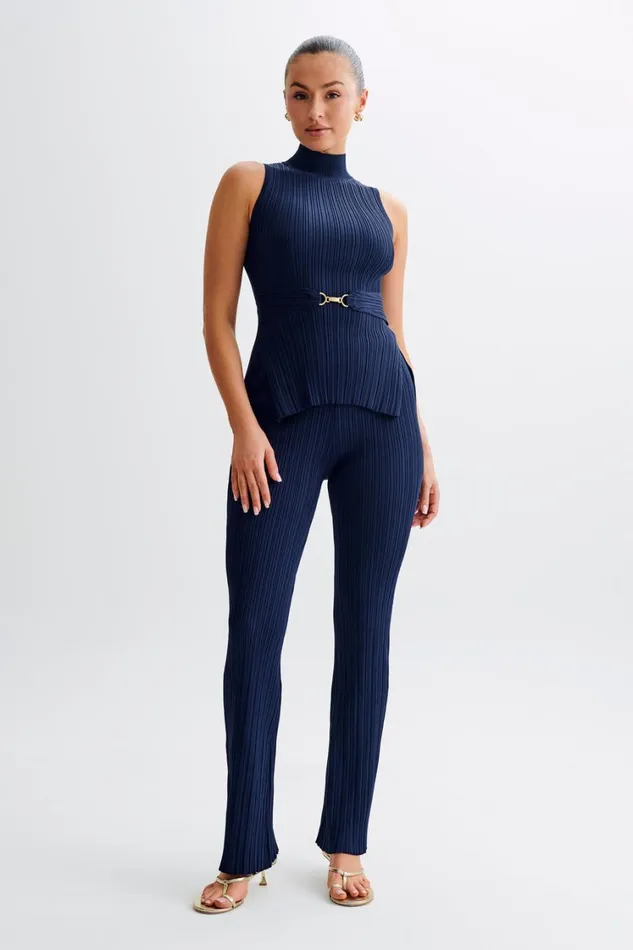 Women Meshki Bottoms Chiara Straight Leg Rib Knit Pant 8211 Navy