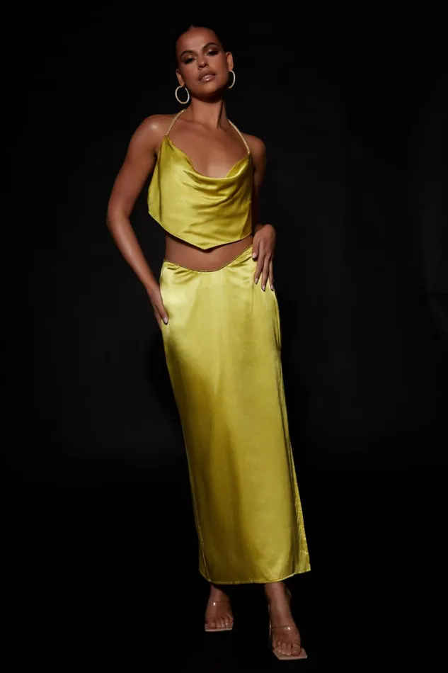 Women Meshki Bottoms Christie Diamante Rope Maxi Skirt 8211 Chartreuse