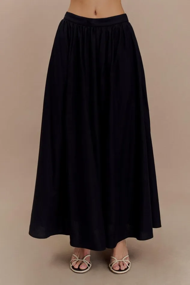Women Meshki Bottoms Clarence Linen ALine Maxi Skirt 8211 Black