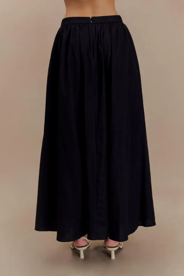 Women Meshki Bottoms Clarence Linen ALine Maxi Skirt 8211 Black