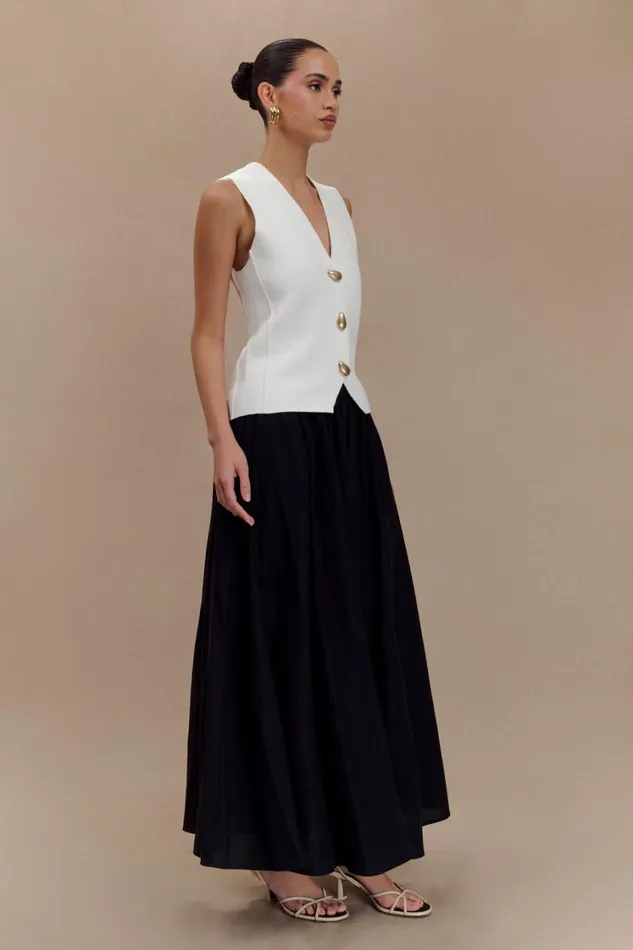 Women Meshki Bottoms Clarence Linen ALine Maxi Skirt 8211 Black