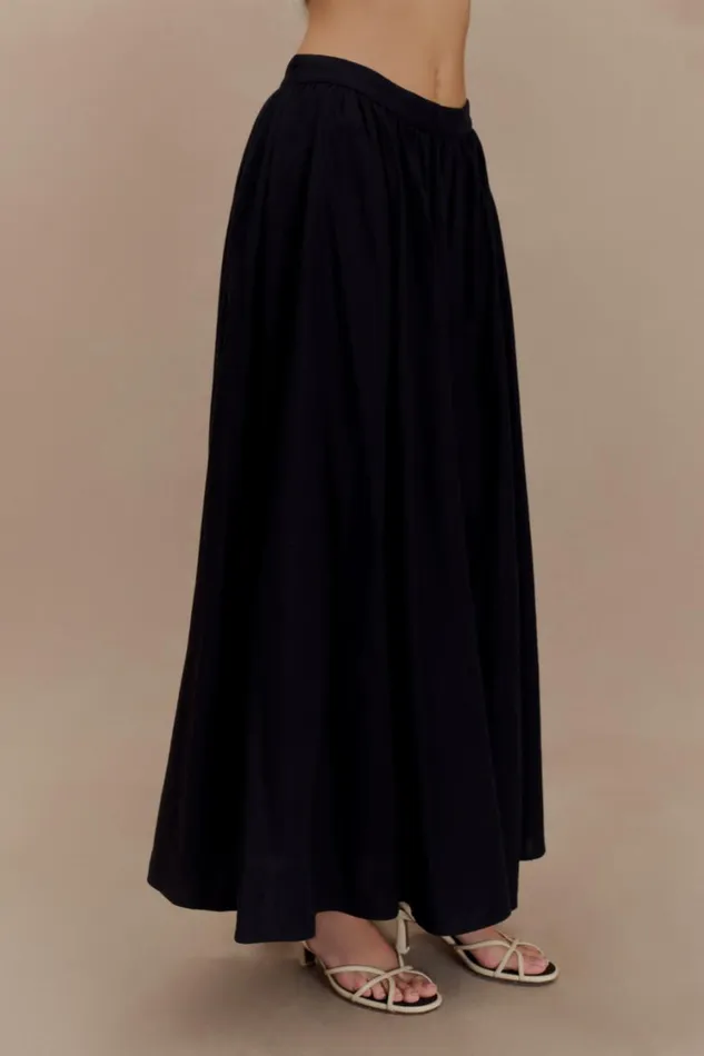 Women Meshki Bottoms Clarence Linen ALine Maxi Skirt 8211 Black
