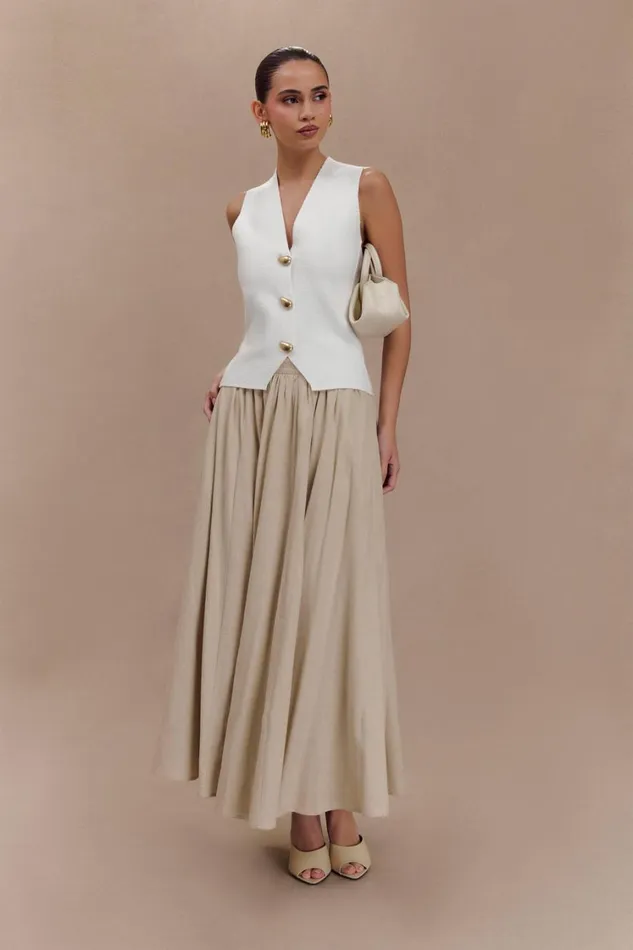 Women Meshki Bottoms Clarence Linen ALine Maxi Skirt 8211 Natural