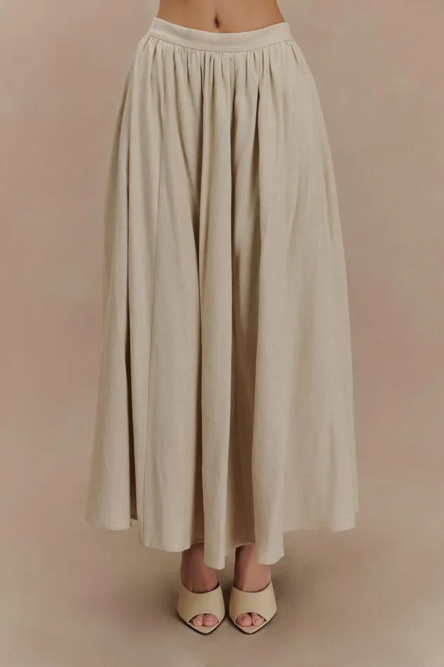 Women Meshki Bottoms Clarence Linen ALine Maxi Skirt 8211 Natural