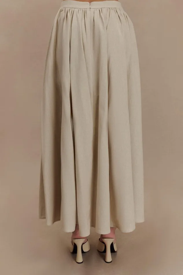 Women Meshki Bottoms Clarence Linen ALine Maxi Skirt 8211 Natural