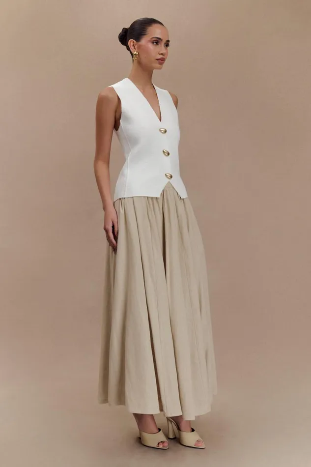 Women Meshki Bottoms Clarence Linen ALine Maxi Skirt 8211 Natural