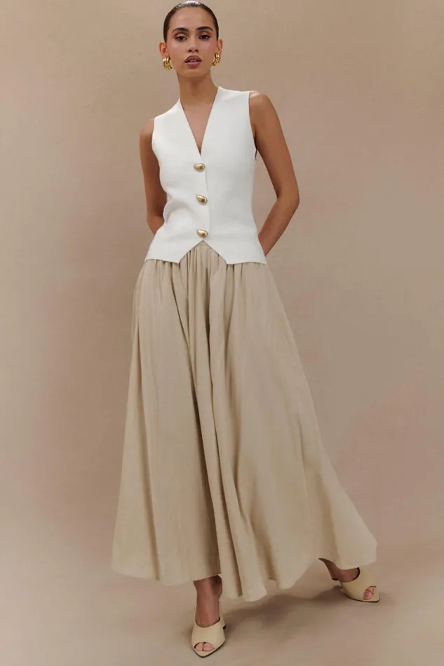 Women Meshki Bottoms Clarence Linen ALine Maxi Skirt 8211 Natural