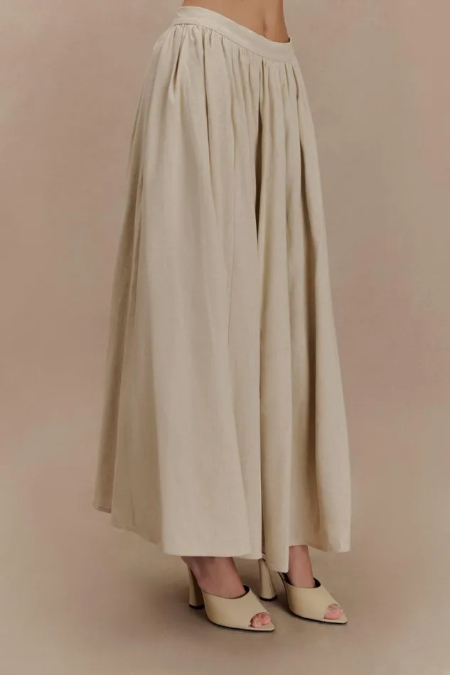 Women Meshki Bottoms Clarence Linen ALine Maxi Skirt 8211 Natural