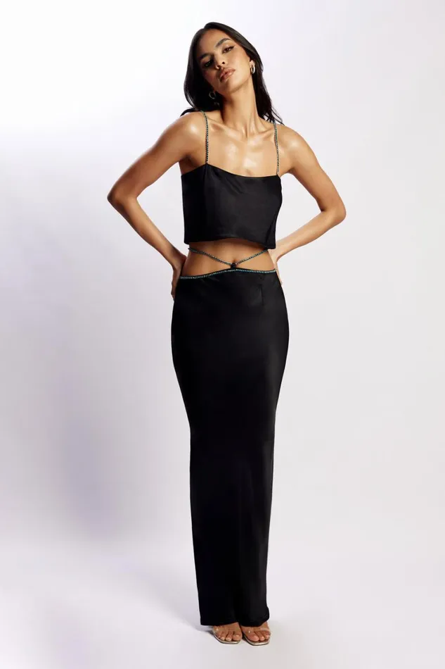Women Meshki Bottoms Dayana Diamante Maxi Skirt 8211 Black Women Meshki Bottoms Dayana Diamante Maxi Skirt 8211 Black