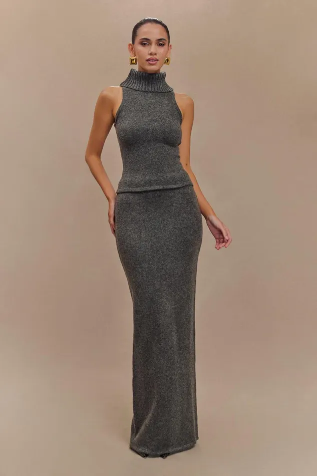 Women Meshki Bottoms Elise Knit Maxi Skirt 8211 Charcoal Marle