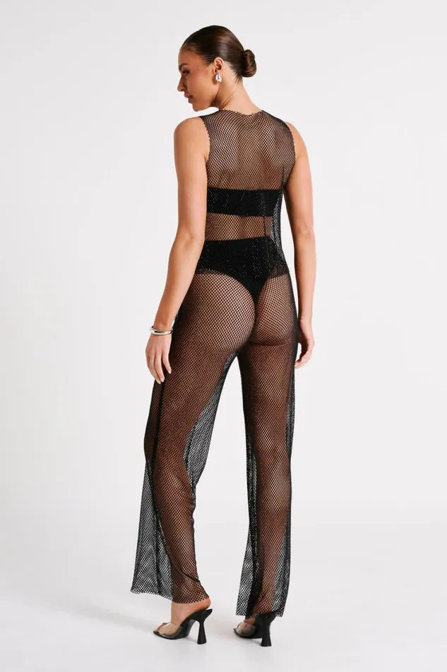 Women Meshki Bottoms Emerson Diamante Mesh Pant 8211 Black