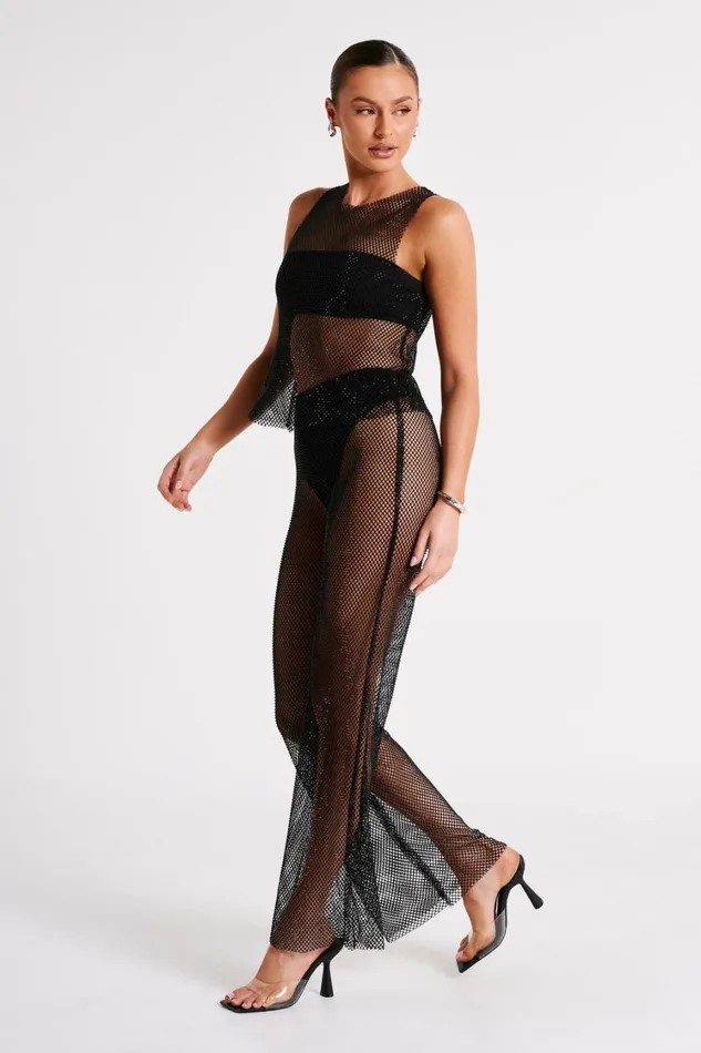 Women Meshki Bottoms Emerson Diamante Mesh Pant 8211 Black